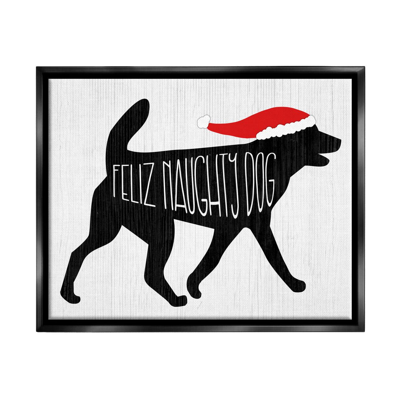 Stupell Industries Feliz Naughty Dog Funny Pet Framed Floater Canvas Wall Art